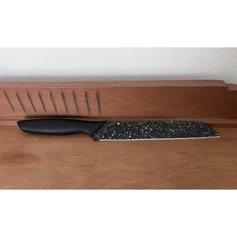 Rock - 7" Serrated Knife Non-Stick Speckled Blade Straight Edge Black Handle